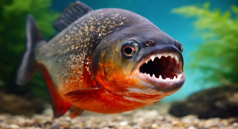 Piranha vermelha mostrando dentição característica em detalhe