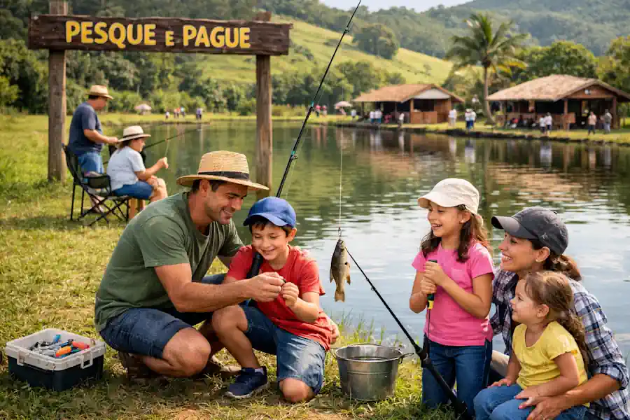 Pesque e Pague: O Que É, Como Funciona e Quanto Custa em 2026 23 Família aproveitando dia de pesca em pesque e pague