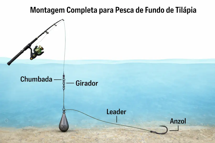 Tilápia Gigante: A Técnica de Fundo Que Funciona Até Nos Dias Mais Frios 14 Montagem de equipamento para pesca de fundo de tilápia gigante