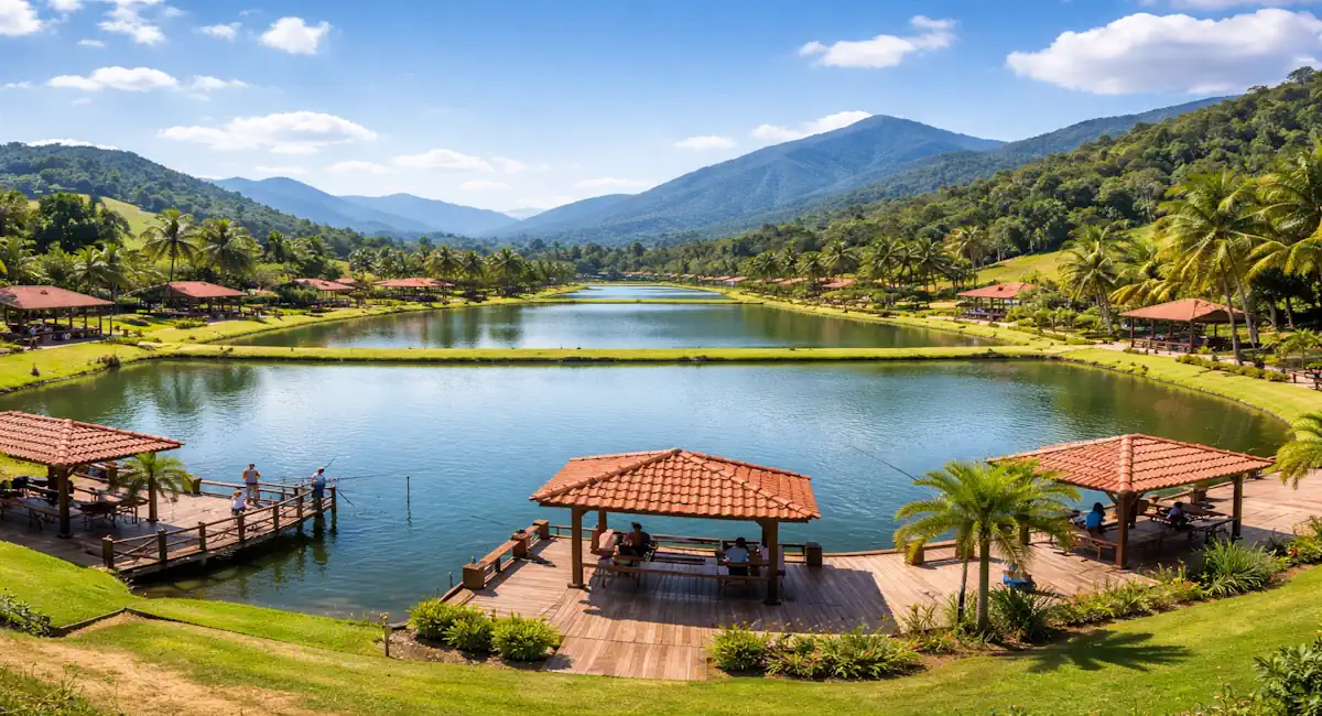 Pesque e pague completo em cidade brasileira ideal para fim de semana