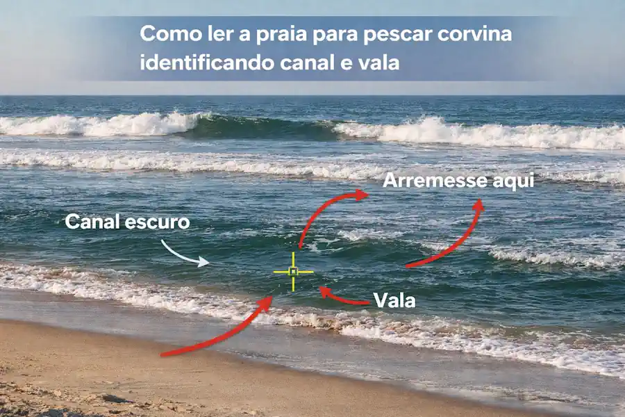 Pesca de Corvina: Segredos que os Pescadores Não Contam 2 Como ler a praia para pescar corvina identificando canal e vala