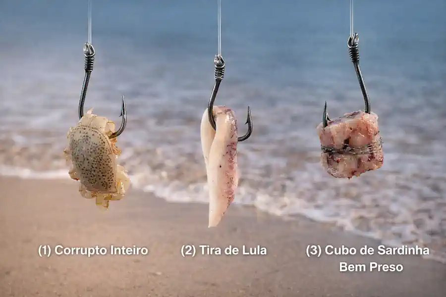 Pesca de Corvina: Segredos que os Pescadores Não Contam 4 Iscas naturais para pesca de corvina na praia e como fixar no anzol
