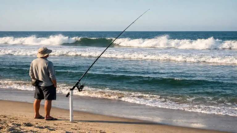 Pesca de corvina na praia com leitura de canais e arrebentação