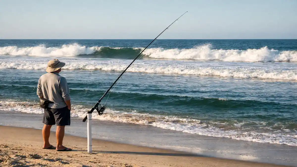 Pesca de Corvina: Segredos que os Pescadores Não Contam 1 Pesca de corvina na praia com leitura de canais e arrebentação